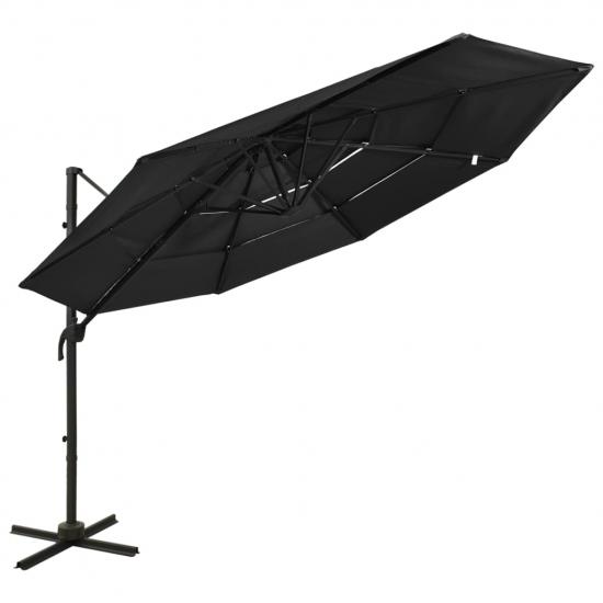 4 szintes fekete napernyő alumíniumrúddal 3 x 3 m