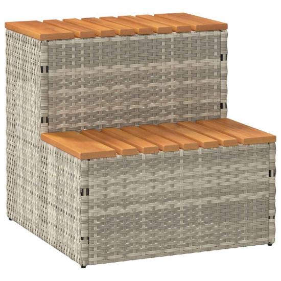 Pezsgőfürdő lépcső 50x50x50,5cm polyrattan és akácfa