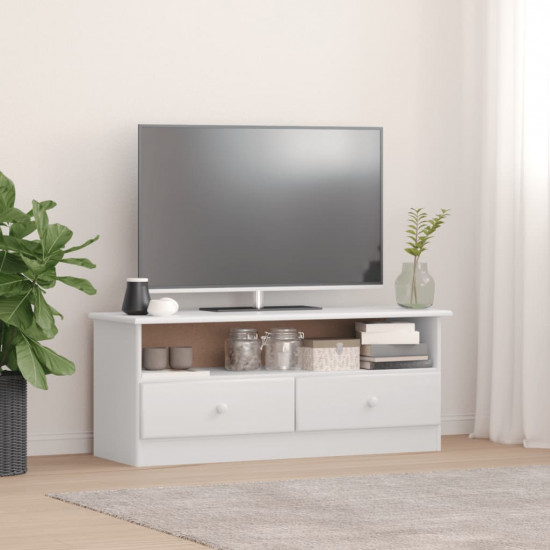 ALTA fehér tömör fenyőfa fiókos TV-szekrény 100x35x41 cm