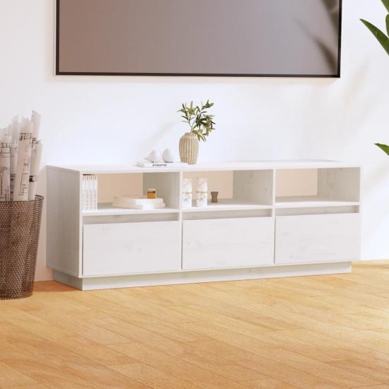 Fehér tömör fenyőfa TV-szekrény 140 x 37 x 50 cm