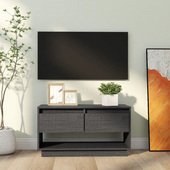 Szürke tömör fenyőfa TV-szekrény 74 x 34 x 40 cm