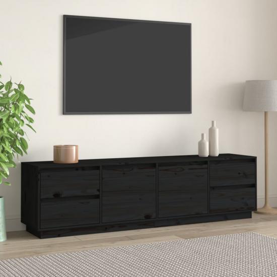 Fekete tömör fenyőfa TV-szekrény 176 x 37 x 47,5 cm