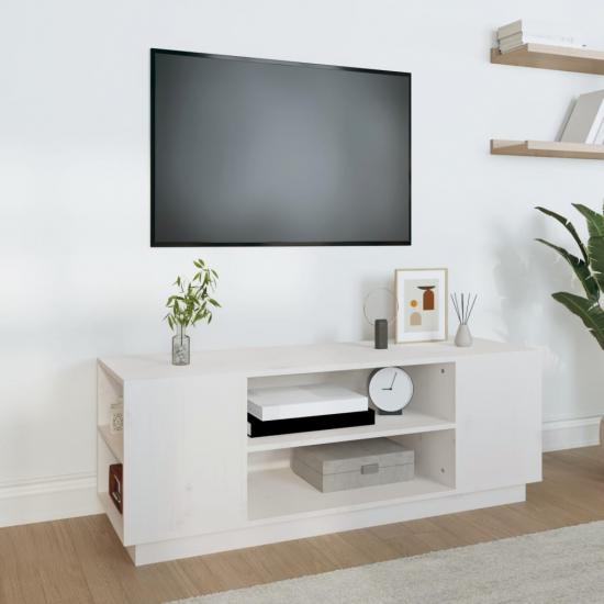 Fehér tömör fenyőfa TV-szekrény 110 x 35 x 40,5 cm