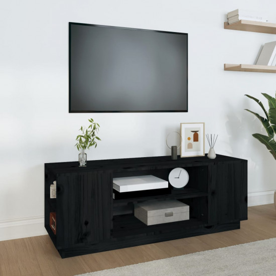 Fekete tömör fenyőfa TV-szekrény 110x35x40,5 cm