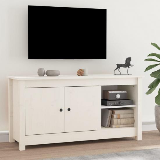 Fehér tömör fenyőfa TV-szekrény 103 x 36,5 x 52 cm