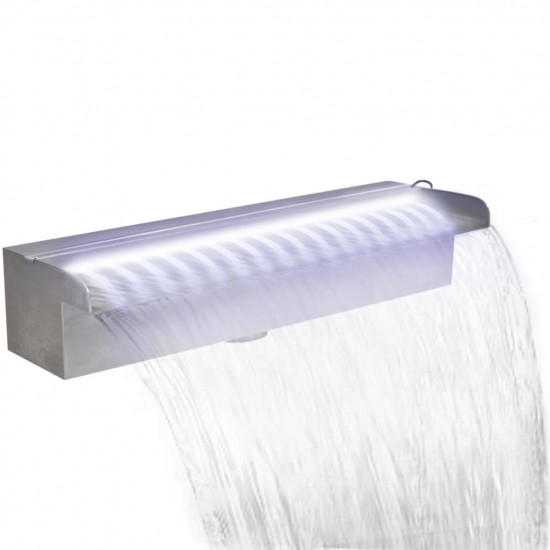 Négyszögletes rozsdamentes acél medence szökőkút LED fényekkel 45 cm