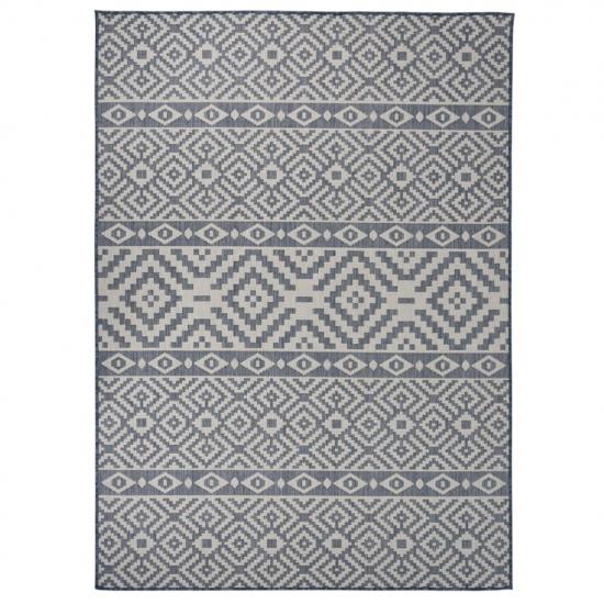 Kék csíkos lapos szövésű kültéri szőnyeg 200 x 280 cm