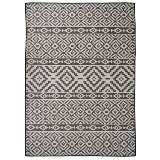 Fekete csíkos lapos szövésű kültéri szőnyeg 200 x 280 cm