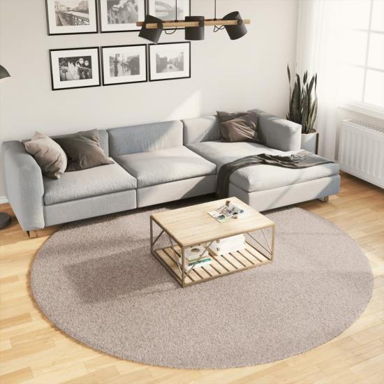 Bézs hosszú szálú bozontos modern szőnyeg Ø 240 cm