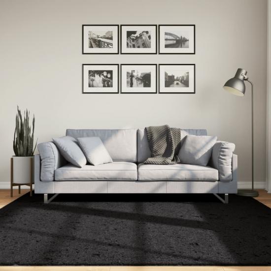 Fekete hosszú szálú bozontos modern szőnyeg 200 x 200 cm