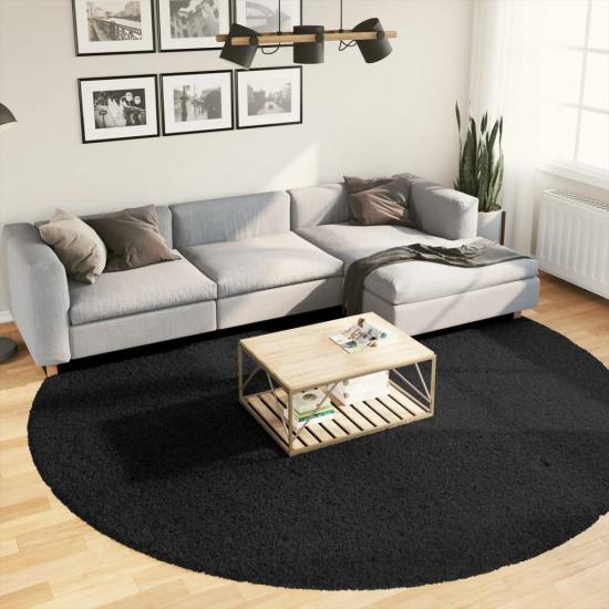 Fekete hosszú szálú bozontos modern szőnyeg Ø 280 cm