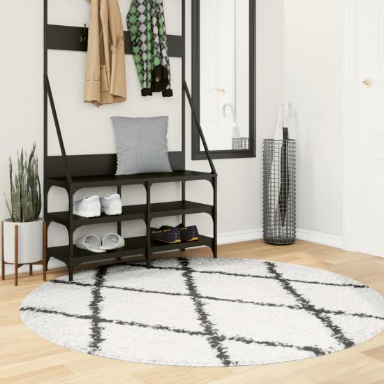 Krém és fekete hosszú szálú bozontos modern szőnyeg Ø 160 cm