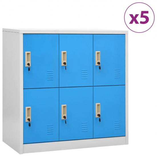 5 db világosszürke-kék acél zárható szekrény 90 x 45 x 92,5 cm