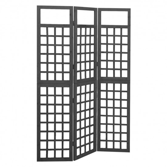 3 paneles fekete tömör fenyő térelválasztó/lugasrács 121x180 cm