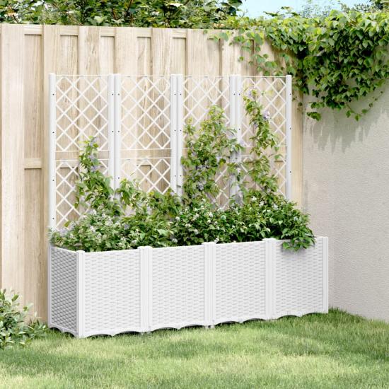 Fehér polipropilén rácsos kerti ültetőláda 160 x 40 x 140 cm