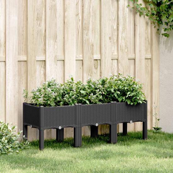 Fekete PP rácsos kerti ültetőláda 120 x 40 x 42 cm