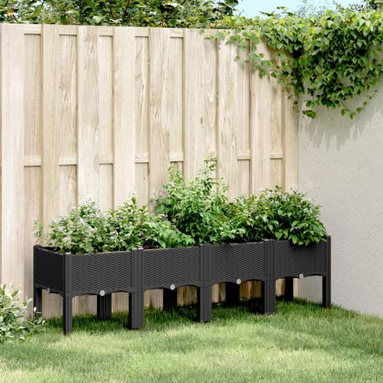 Fekete PP rácsos kerti ültetőláda 160 x 40 x 42 cm