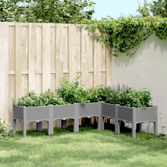 Világosszürke PP rácsos kerti ültetőláda 160 x 120 x 42 cm