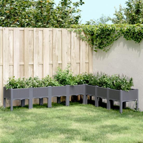 Szürke PP rácsos kerti ültetőláda 200 x 160 x 42 cm