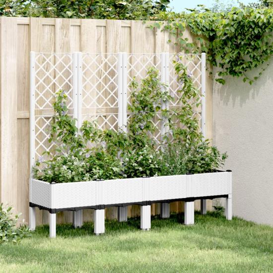 Fehér polipropilén rácsos kerti ültetőláda 160 x 40 x 142 cm
