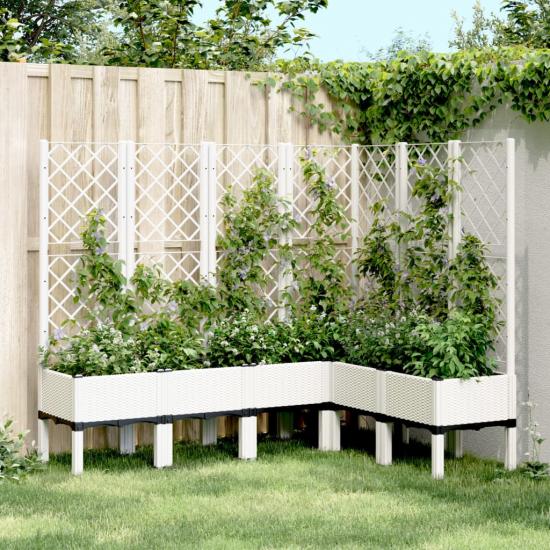 Fehér polipropilén rácsos kerti ültetőláda 160 x 120 x 142 cm