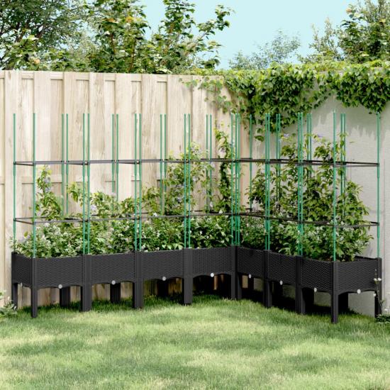 Fekete polipropilén rácsos kerti ültetőláda 200x160x142,5 cm