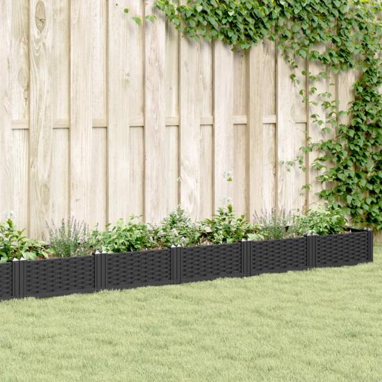 Fekete PP kerti virágláda cövekekkel 362,5 x 42,5 x 28,5 cm