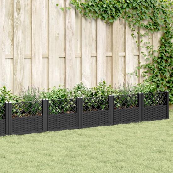 Fekete PP kerti virágláda cövekekkel 363,5x43,5x43,5 cm