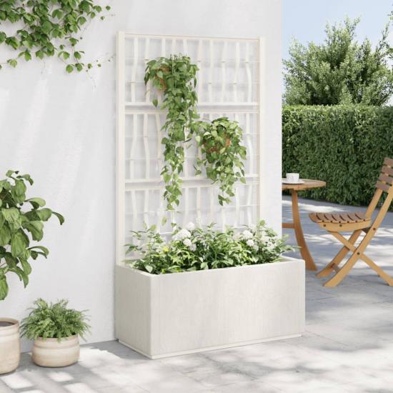 Fehér polipropilén rácsos kerti ültetőláda 80 x 36 x 140 cm