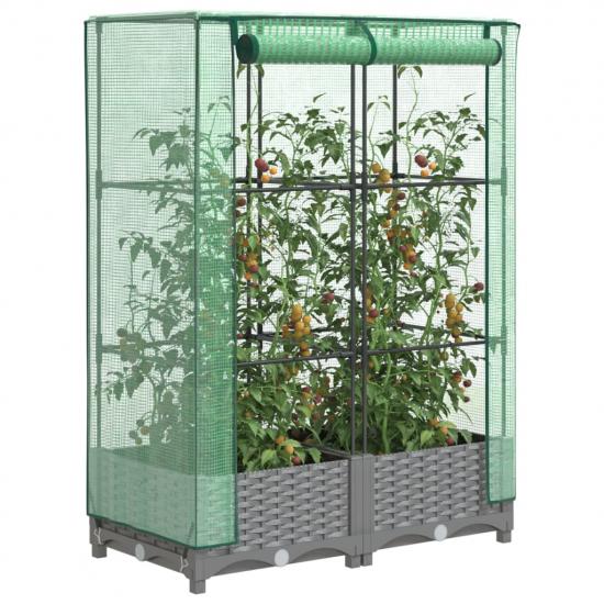 Rattan megjelenésű magaságyás melegháztakaróval 80x40x123 cm