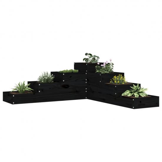 Fekete 4 szintes tömör fenyőfa kerti virágtartó 106x104,5x36 cm