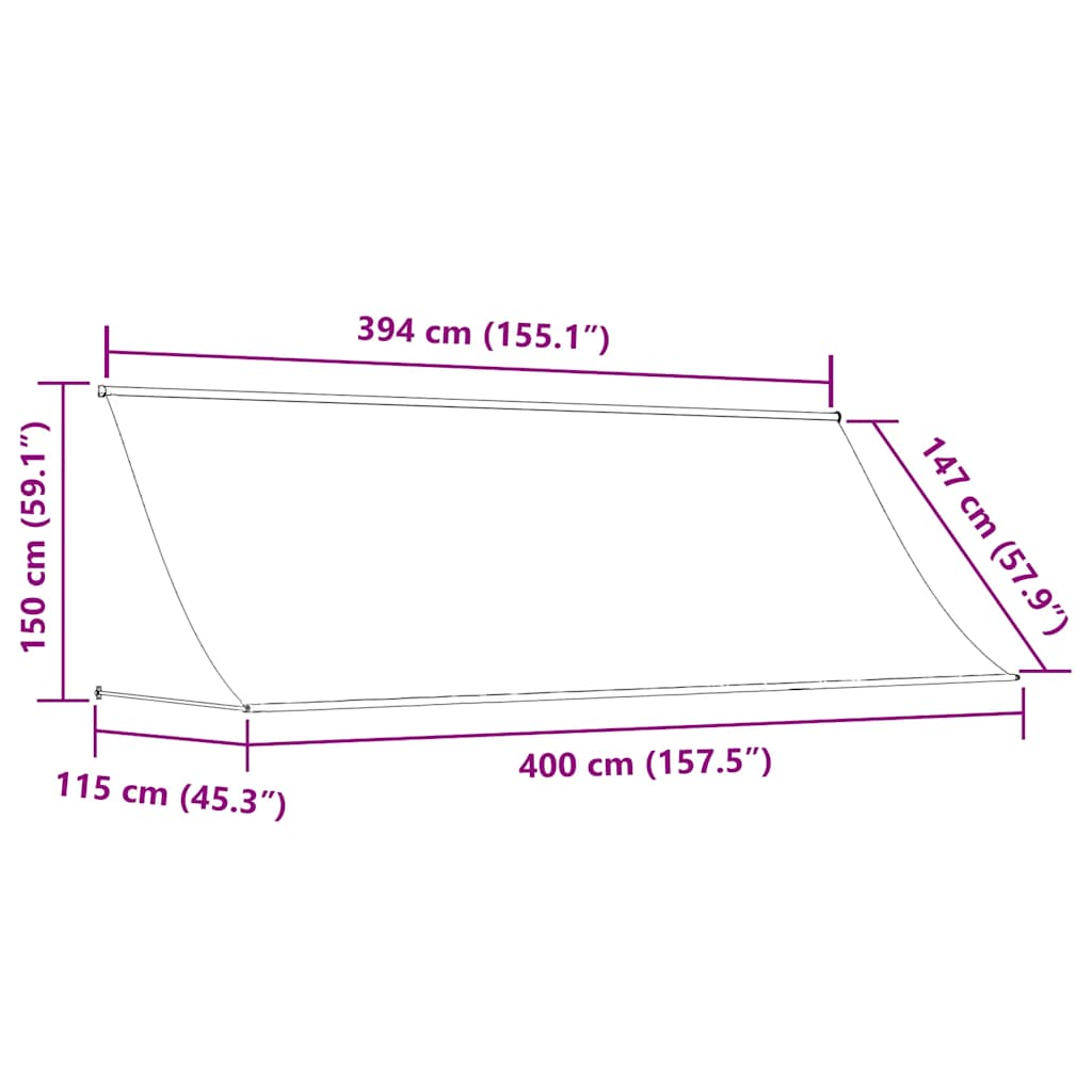 Feltekerhető antracitszürke napellenző 400 x 150 cm