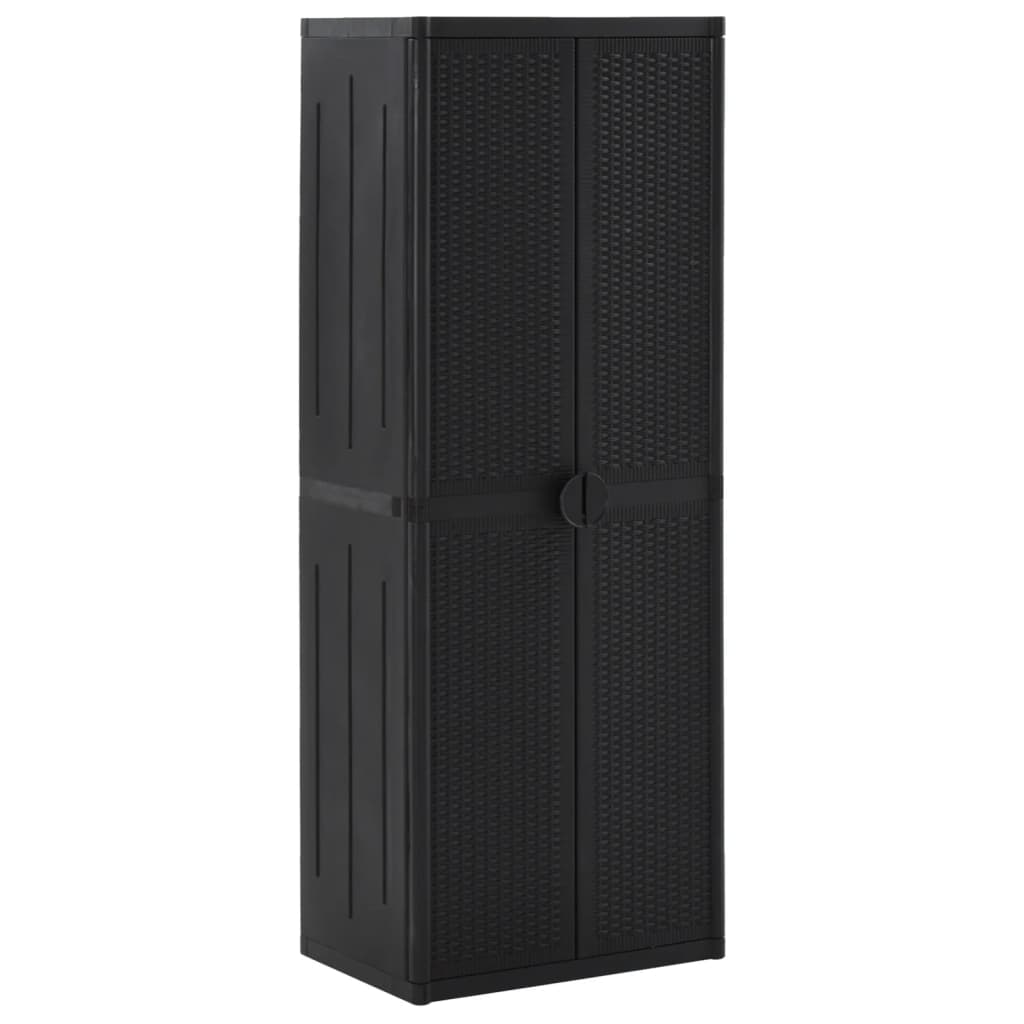 Fekete PP rattan kerti tárolószekrény 65 x 45 x 172 cm