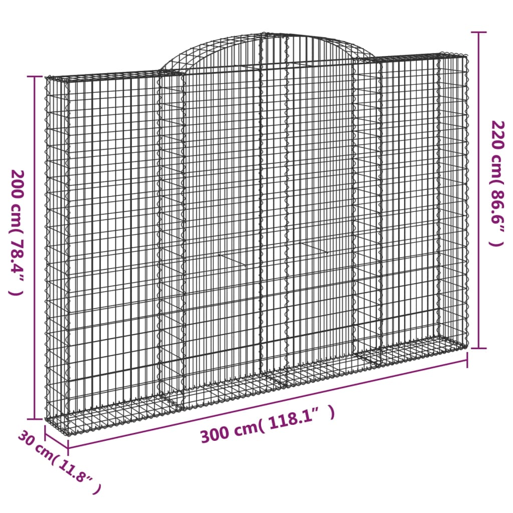 íves horganyzott vas gabion kosár 300 x 30 x 200/220 cm