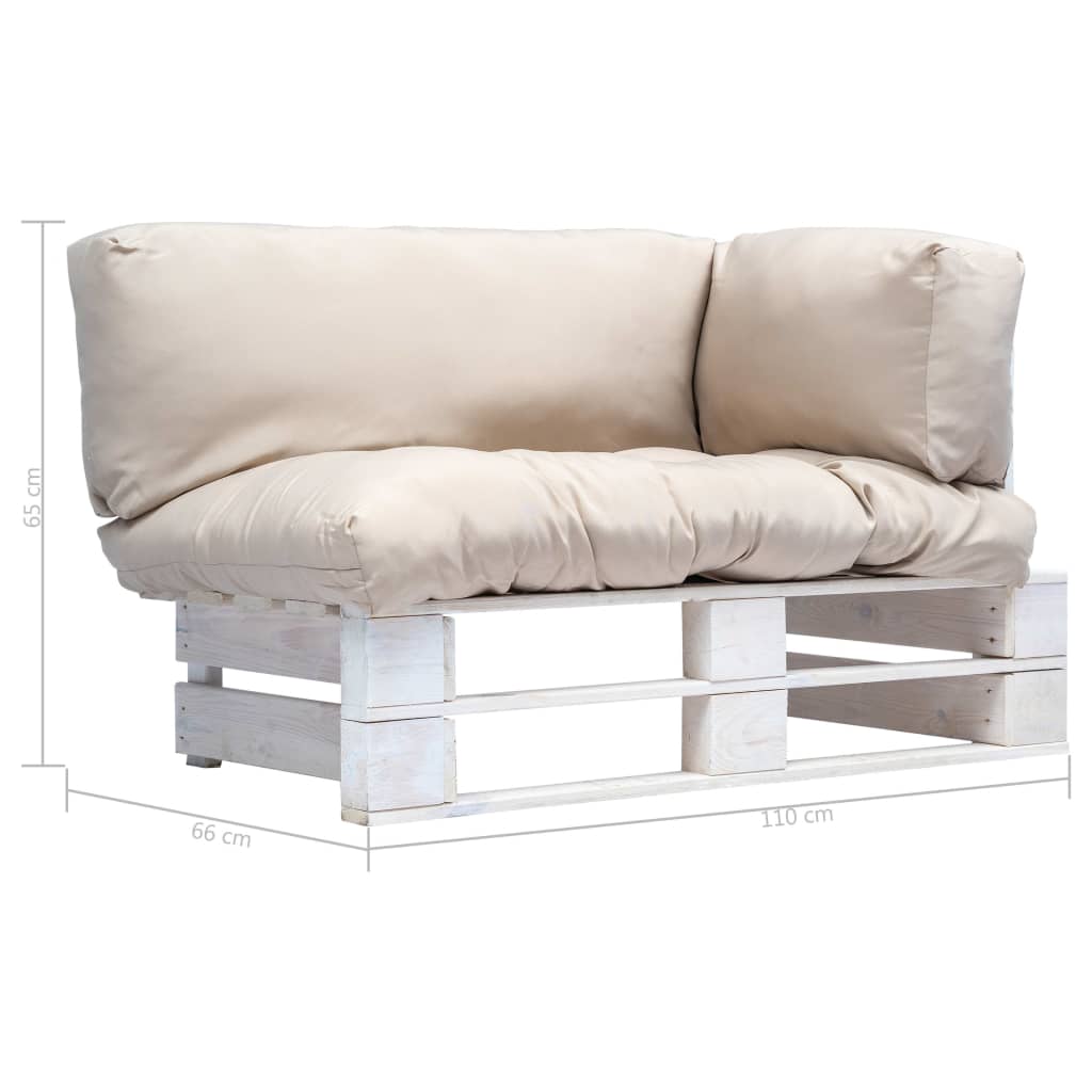 Fenyőfa kerti raklapkanapé homokszínű párnával