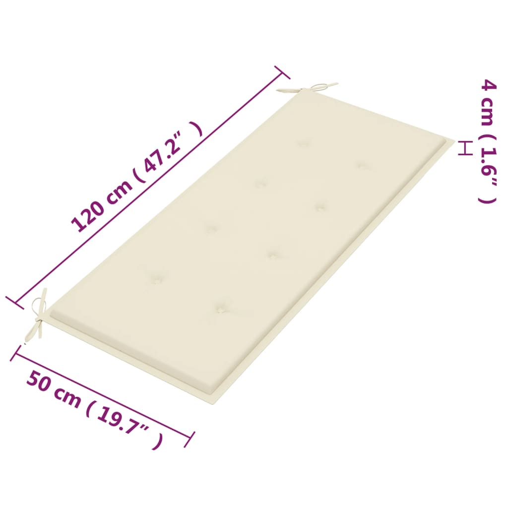 2 személyes tömör eukaliptuszfa kerti pad párnával 120 cm