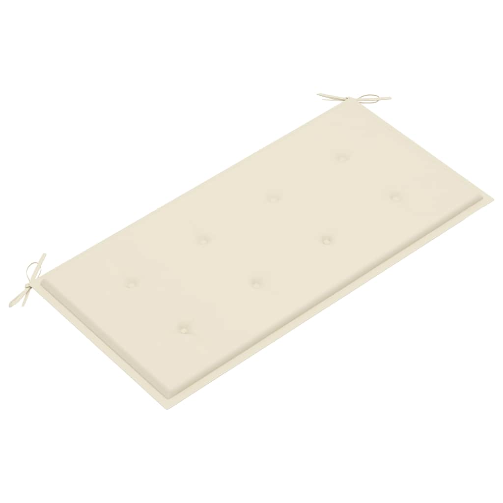 Tömör tíkfa kerti pad krémszínű párnával 112 cm