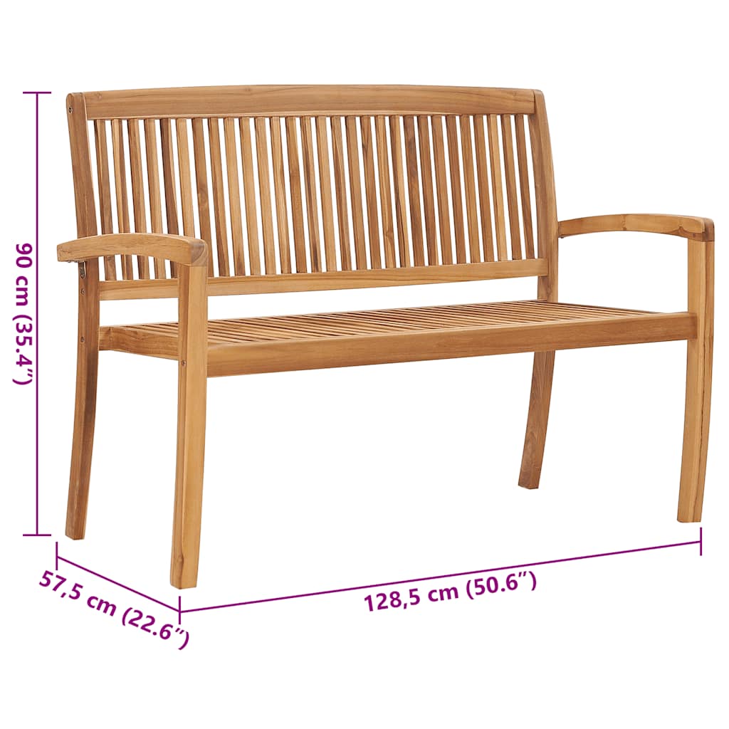 Tömör tíkfa rakásolható kerti pad párnával 128,5 cm