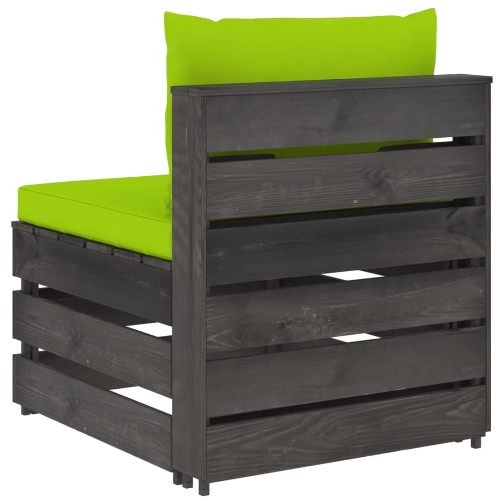 Szürke impregnált fa elemes középső kanapé párnákkal