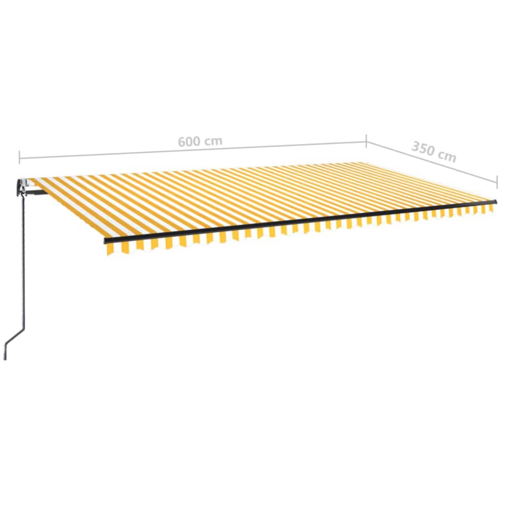 Sárga-fehér szélérzékelős és LED-es napellenző 600 x 350 cm