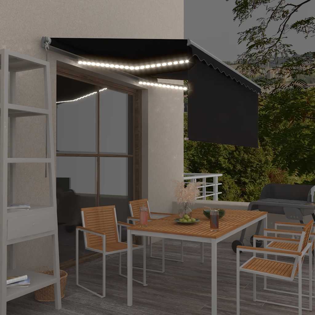 Antracit LED-es kézzel kihúzható napellenző redőnnyel 3x2,5 m  