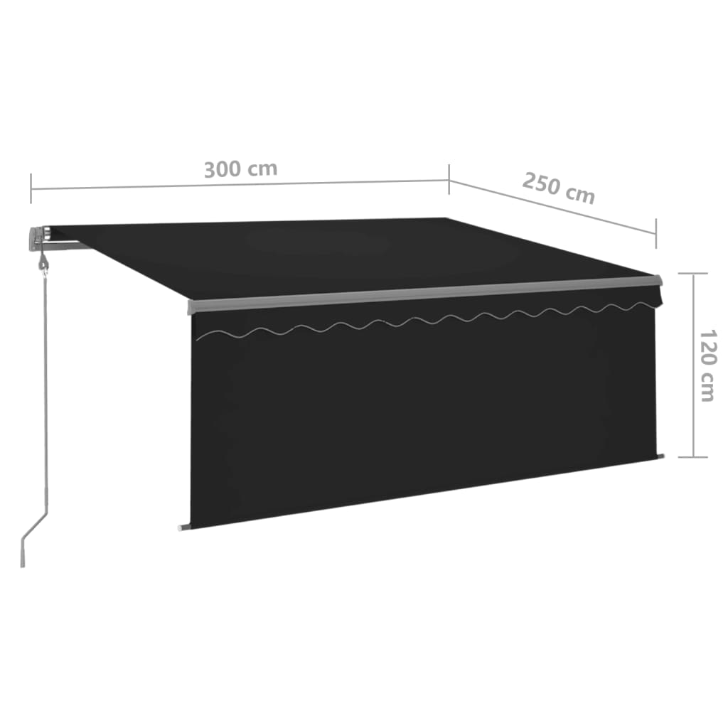 Szürke szélérzékelős, LED-es napellenző redőnnyel 3x2,5 m  