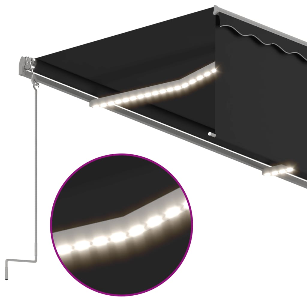 Szürke redőnyös, LED-es, szélérzékelős napellenző 3,5x2,5 m