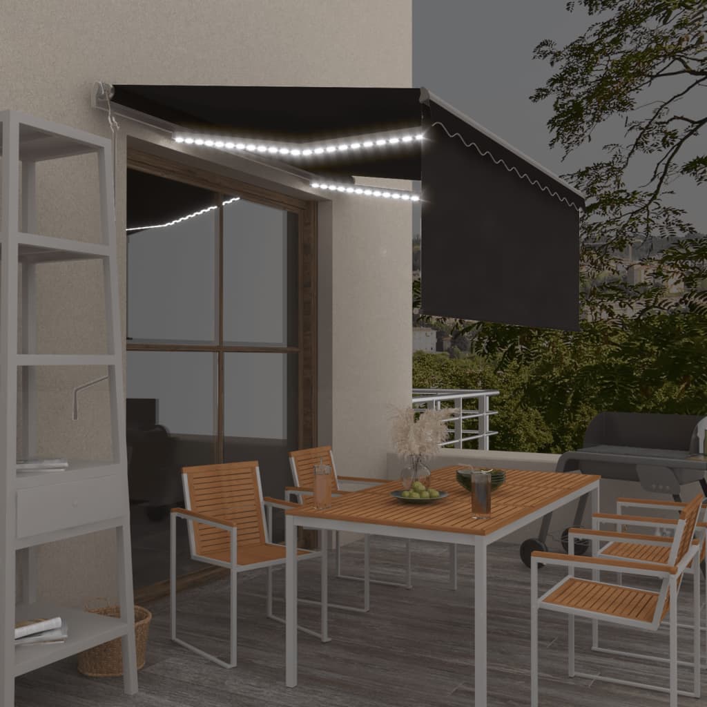 Szürke redőnyös, LED-es, szélérzékelős napellenző 3,5x2,5 m