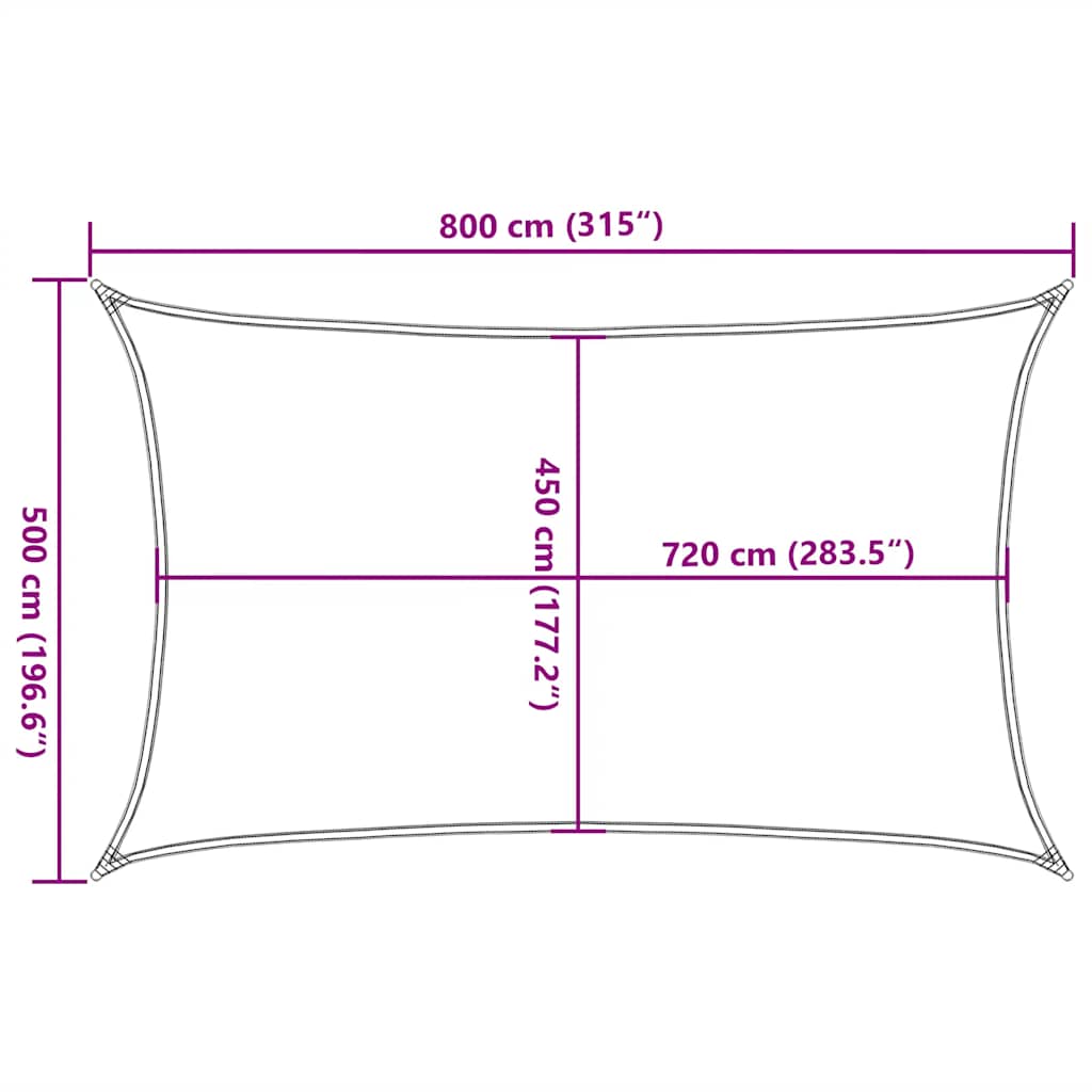 Tópszínű HDPE napvitorla 160 g/m² 5 x 8 m