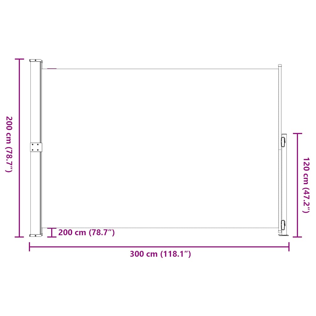 Fekete behúzható oldalsó terasznapellenző 200 x 300 cm