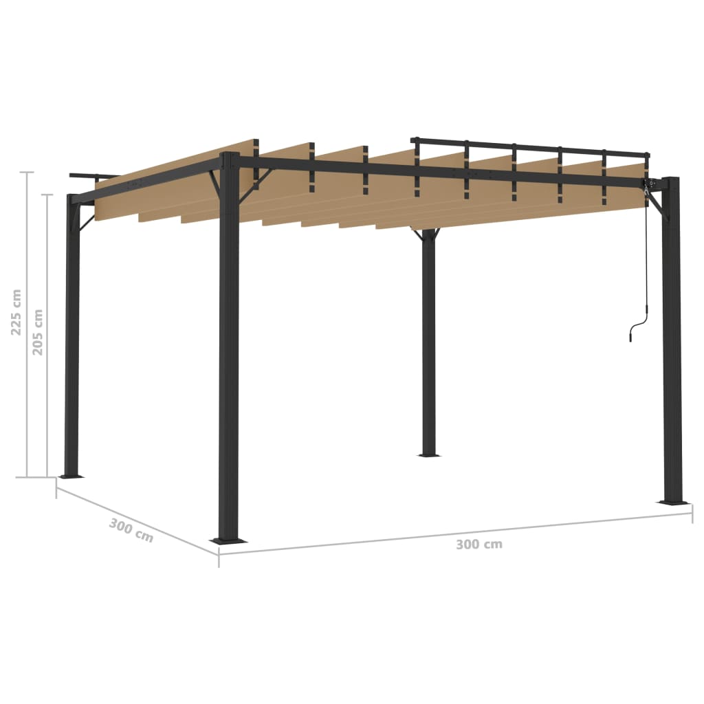 Tópszínű szövet és alumínium pavilon lamellás tetővel 3 x 3 m