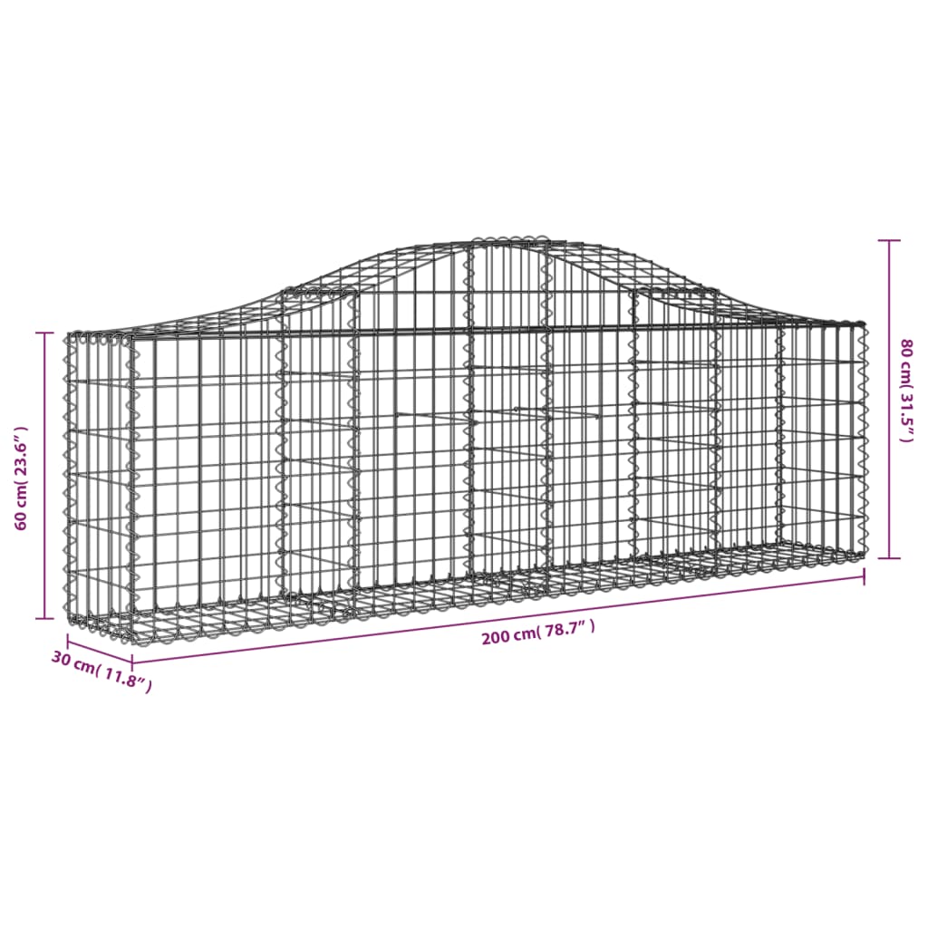 4 db íves horganyzott vas gabion kosár 200x30x60/80 cm