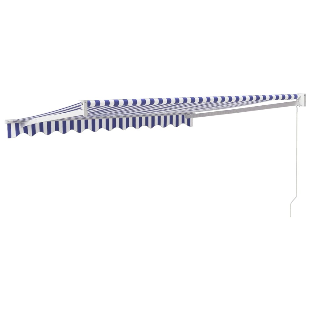 Kék és fehér szövet és alumínium behúzható napellenző 3 x 2,5 m