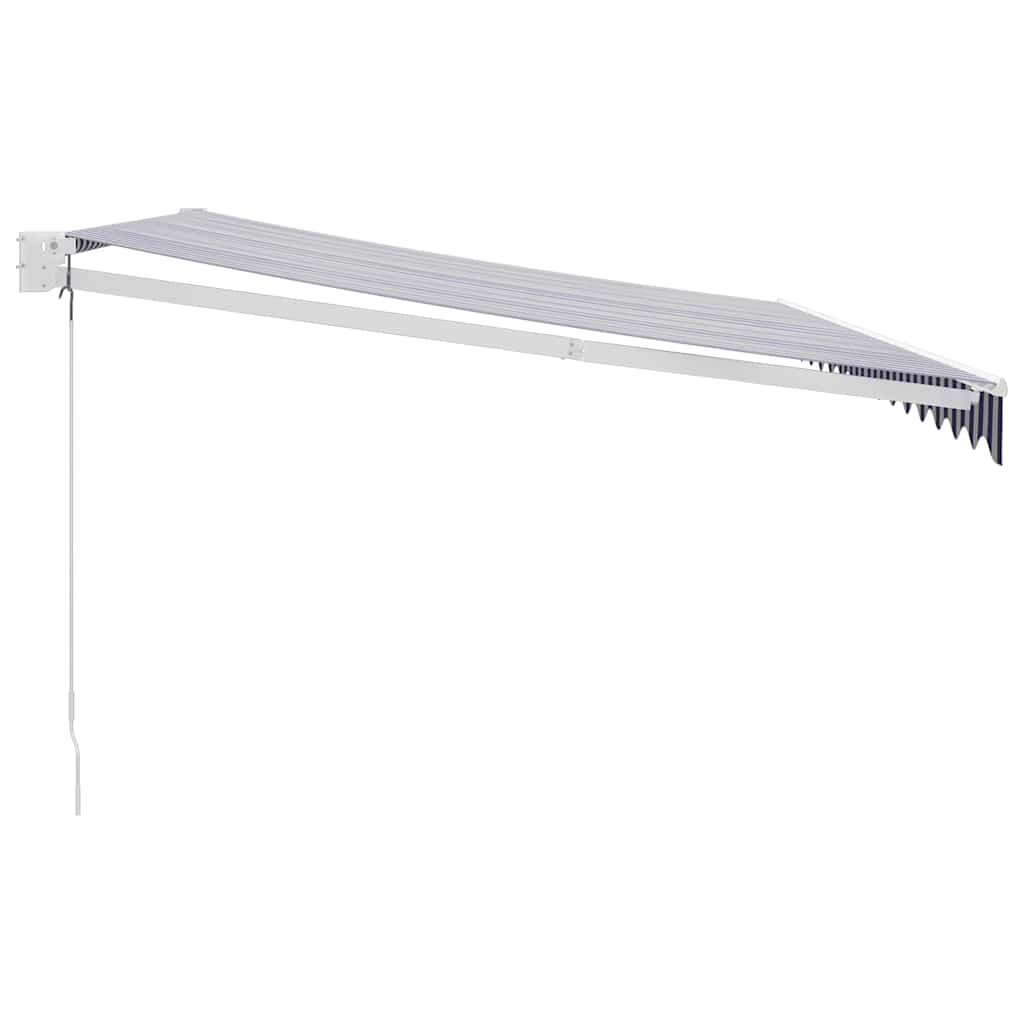 Kék és fehér szövet és alumínium behúzható napellenző 4,5 x 3 m